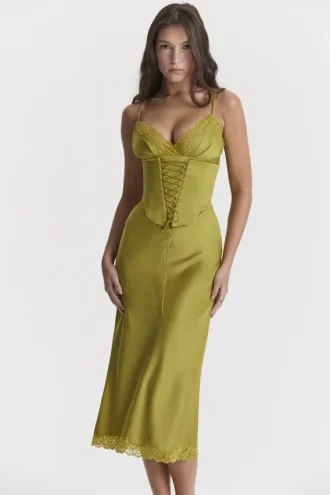 Salma Chartreuse satengslipkjol