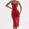 Salma rød rose satengslipkjole