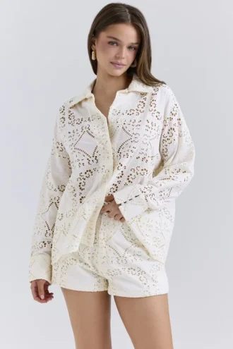 Samah hvit bomullsskjorte med broderie anglaise