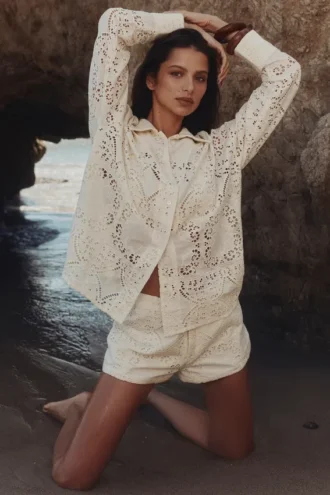 Samah hvit bomullsskjorte med broderie anglaise