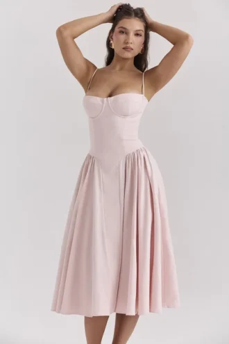 Samaria Ballerina rosa twill-korsett-midikjole