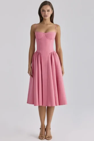 Samaria Raspberry Cotton Twill Korsetter Midi Kjoler