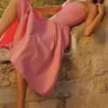 Samaria Raspberry Cotton Twill Korsetter Midi Kjoler