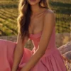 Samaria Raspberry Cotton Twill Korsetter Midi Kjoler