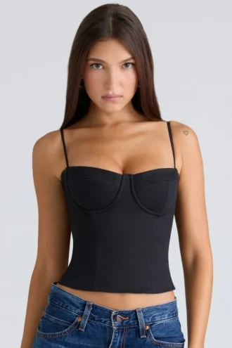 Samaria svart stretch-twill korsetter-topper