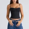 Samaria svart stretch-twill korsetter-topper