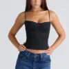 Samaria svart stretch-twill korsetter-topper