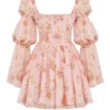Sancia engelsk vintage roseprint minikjole med puffermmer