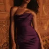 Santana Grape Satin Strapless Midi Kjoler
