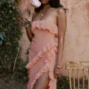 Sarina Apricot Ruffle Maxi Kjoler