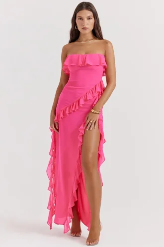 Sarina Fuchsia Ruffle Maxi Kjoler