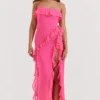 Sarina Fuchsia Ruffle Maxi Kjoler