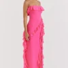 Sarina Fuchsia Ruffle Maxi Kjoler