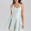 Sasha Pistachio Stretch Cotton Halter Neck Mini Kjoler