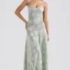Seren Pistachio Floral Lace Back Maxi Kjoler
