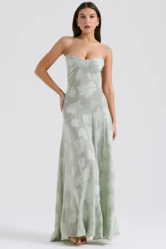 Seren Pistachio Floral Lace Back Maxi Kjoler