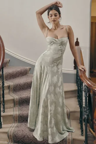 Seren Pistachio Floral Lace Back Maxi Kjoler