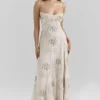 Seren Vanilla brodert, håndperlet blomster-maxi-kjole