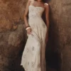 Seren Vanilla brodert, håndperlet blomster-maxi-kjole