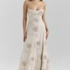 Seren Vanilla brodert, håndperlet blomster-maxi-kjole