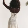 Seren Vintage kremfarget maxi-kjolelengde med blomstermønster og blonder på ryggen