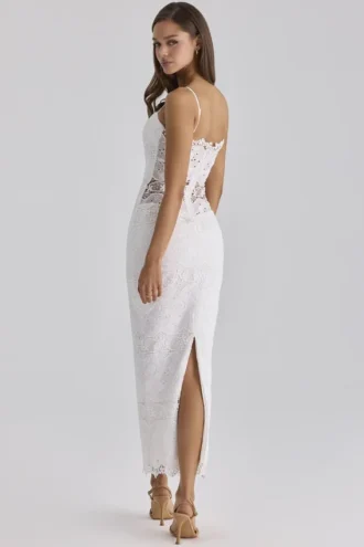 Serenella hvit midi-kjol i broderie anglaise-blonder