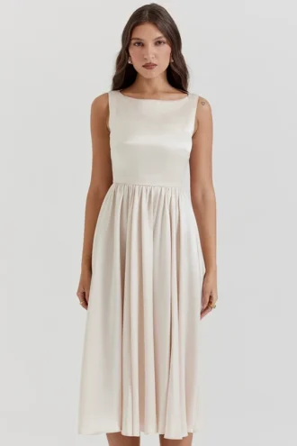 Shayla Vintage kremfarget midikjole
