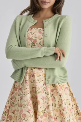 Signatur-cardigan i matcha-kashmir og merinoull