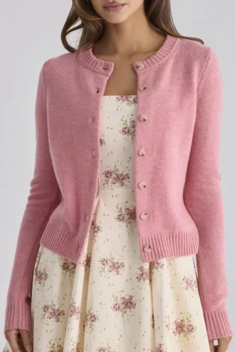 Signature bringebærfarget kashmir- og merinoullcardigan
