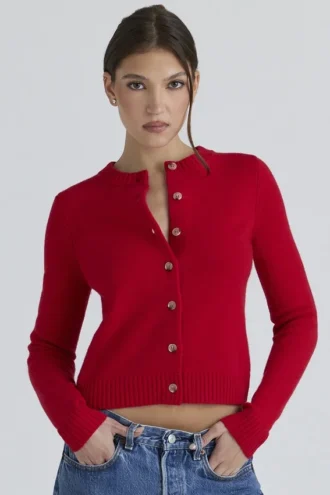 Signature rød kashmir + merinoull-Cardigan
