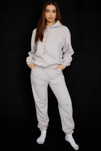 Sky Light Grey Fleece-på-baksiden-bukser
