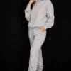 Sky Light Grey Fleece-på-baksiden-bukser
