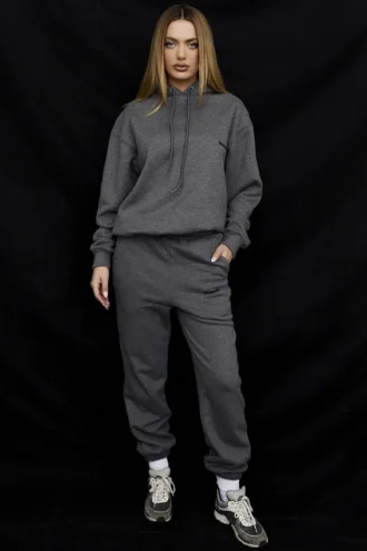 Halo mørkegrå bomullsfleece-oversized hettegenser