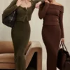 Gene Khaki myk og luftig strikkecardigan