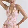 Solada engelsk vintage rose-print georgette halterneck-sommerkjoler