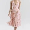 Solada engelsk vintage rose-print georgette halterneck-sommerkjoler