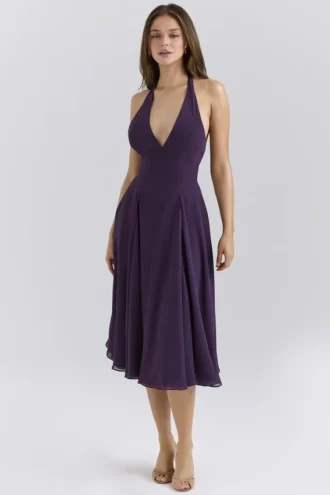 Solada Grape Georgette Halter Sommerkjoler