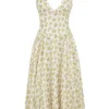 Solada Ivory Vintage Floral Print Georgette Halter Sommerkjoler