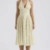 Solada Ivory Vintage Floral Print Georgette Halter Sommerkjoler