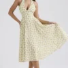 Solada Ivory Vintage Floral Print Georgette Halter Sommerkjoler