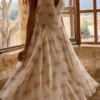 Solada Ivory Vintage Rose Print Georgette Midi Halter Kjoler