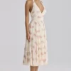 Solada Ivory Vintage Rose Print Georgette Midi Halter Kjoler