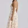 Solada Ivory Vintage Rose Print Georgette Midi Halter Kjoler