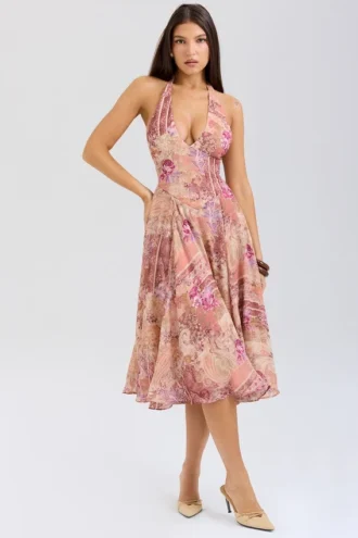 Solada Paisley Patchwork Print Georgette Halter Sommerkjoler