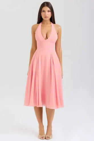 Solada Peach Georgette Halter Sommerkjoler