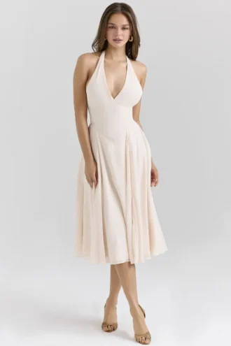 Solada Vintage Cream Georgette Halter Sommerkjoler