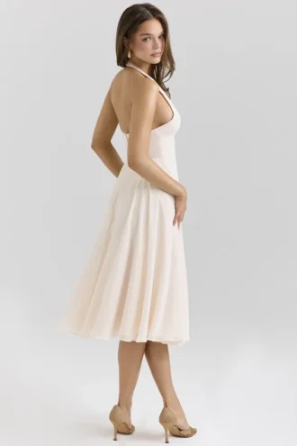Solada Vintage Cream Georgette Halter Sommerkjoler