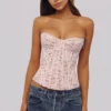 Solaine Baby Pink Floral Lace Boned Korsetter Top