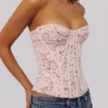Solaine Baby Pink Floral Lace Boned Korsetter Top