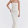 Solana Ivory Sequin Pleat Maxi Kjoler